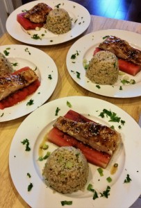 Teriyaki Salmon Over Grilled Watermelon - Eat-in With YiaYia