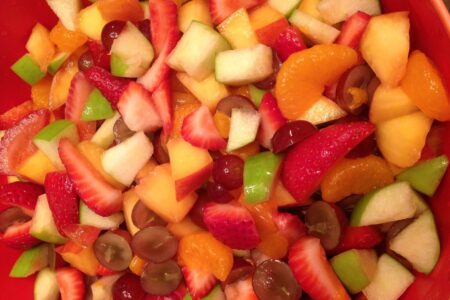 Close up of finished fruit salad