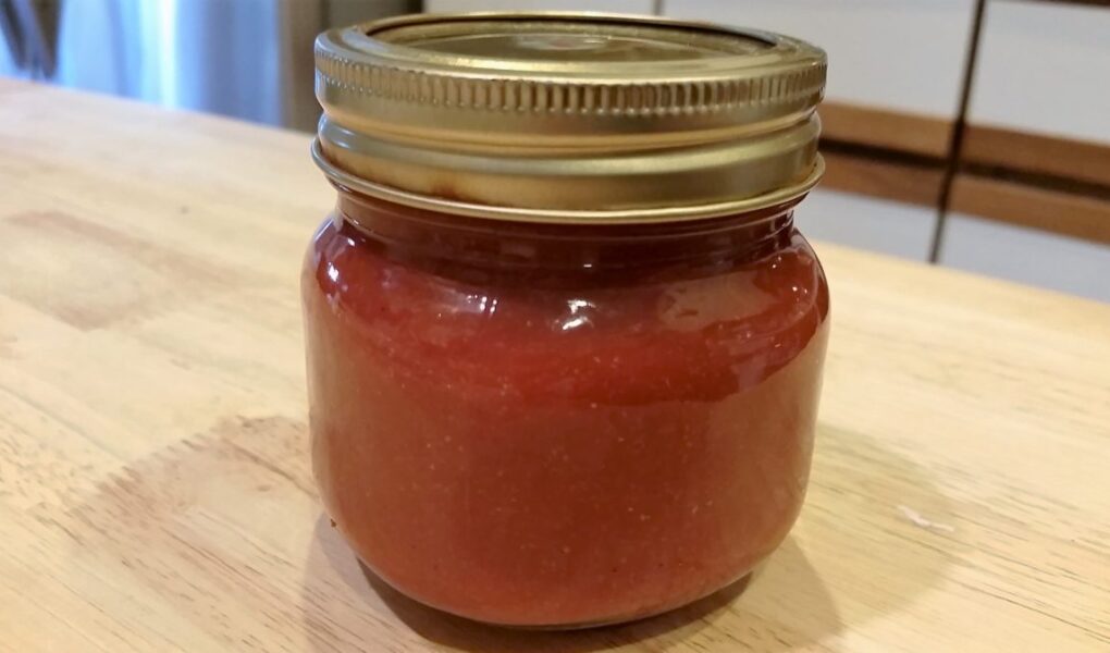 Finished ketchup in small mason jar